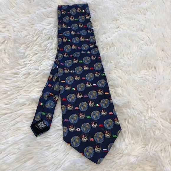 Unicef Mens Tie Silk Hot Air Balloon Santa Christmas Blue Necktie - Picture 2 of 5